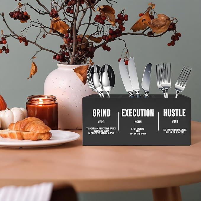 Exqcom Inspirational Office Pen Pencil Holder, Inspirational Gifts for Coworkers Colleague, Grind Execution Hustle Positive Quotes Organizer for Home Office Desk Accessories