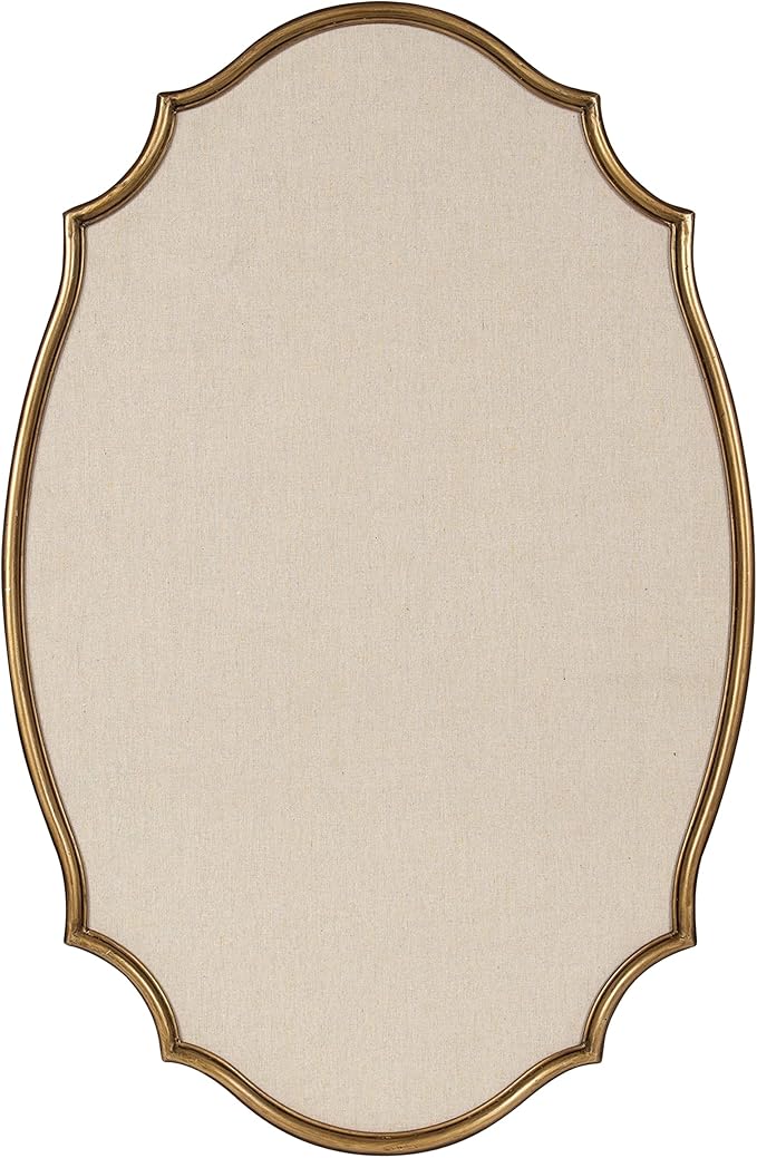 Kate and Laurel Leanna Decorative Scalloped Metal Pinboard; 24 x 36; Gold; Framed Rounded Oval Vintage Bulletin Board for Unique Display; Organization; and Decor