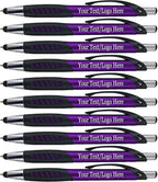 Personalized Pens With Custom Logo or Text-350 Pack Bulk-for Businesses, Parties, and Events, 2 in 1 Ballpoint Pen & Capacitive Stylus for Touchscreen Devices, Click Action, Black Ink, Purple