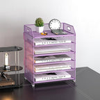 6 Tier Desk Organizer, Heavy-Duty Thick Metal Letter Tray Organizer, Large Capacity Desktop File Organizer for Heavy Files, Easy to Assemble for Home, Office & Classroom,Black,Purple
