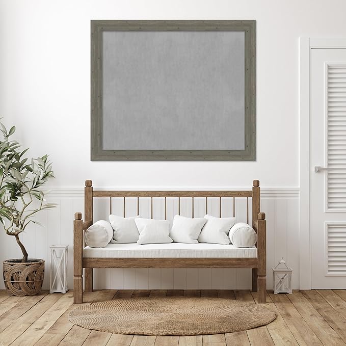 Amanti Art Grey Framed Magnetic Board 47x55 Oversize Vision Board for use with Magnets, 100% Metal Sheet to Display Items as Office Decor or for Home Organization in mudroom, Kitchen or Kids Room