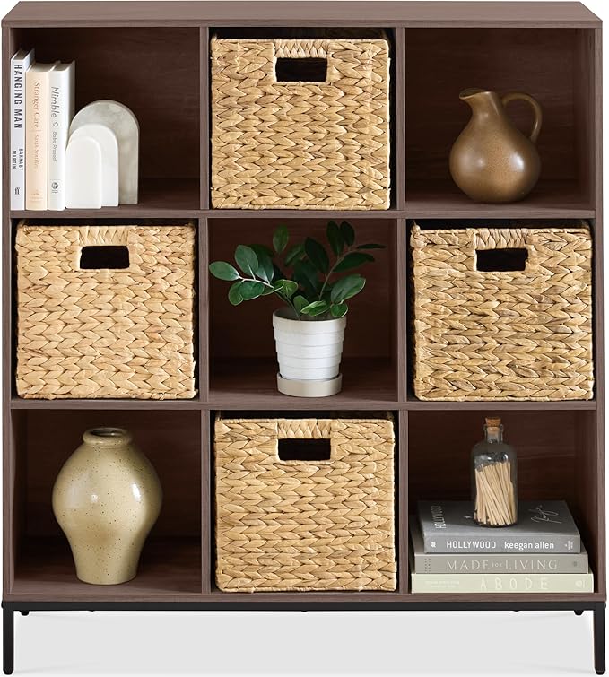 Best Choice Products 9-Cube Bookshelf, 3-Tier Wood Storage Bookcase W/Legs, 11in Shelf Opening, Cube Organizer, Living Room, Office, Nursery - Walnut