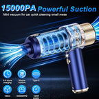 SHLNLI Mini Vacuum Cleaner, 15000PA Car Vacuum Cleaner Portable Cordless with LED Light, 4 in 1 Air Duster and Handheld Small Vacuum Rechargeable for Car, Home, Office, Pet（Blue）