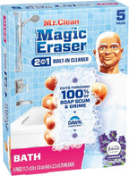 Mr. Clean Magic Eraser Sponge, Bathroom Cleaner, Shower Cleaner, Tub Cleaner, Soap Scum Remover, Bathroom Cleaning Supplies, Dawn Cleaning Power with Febreze Lavender Scent, 5ct