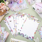 TaoBary 160 Pcs Stationery Paper Set 50 Double Sided Stationery Papers with 50 Matching Envelopes and 60 Round Dot Sticker, 10 Design(Wildflower,5.5 x 8.25 Inch)