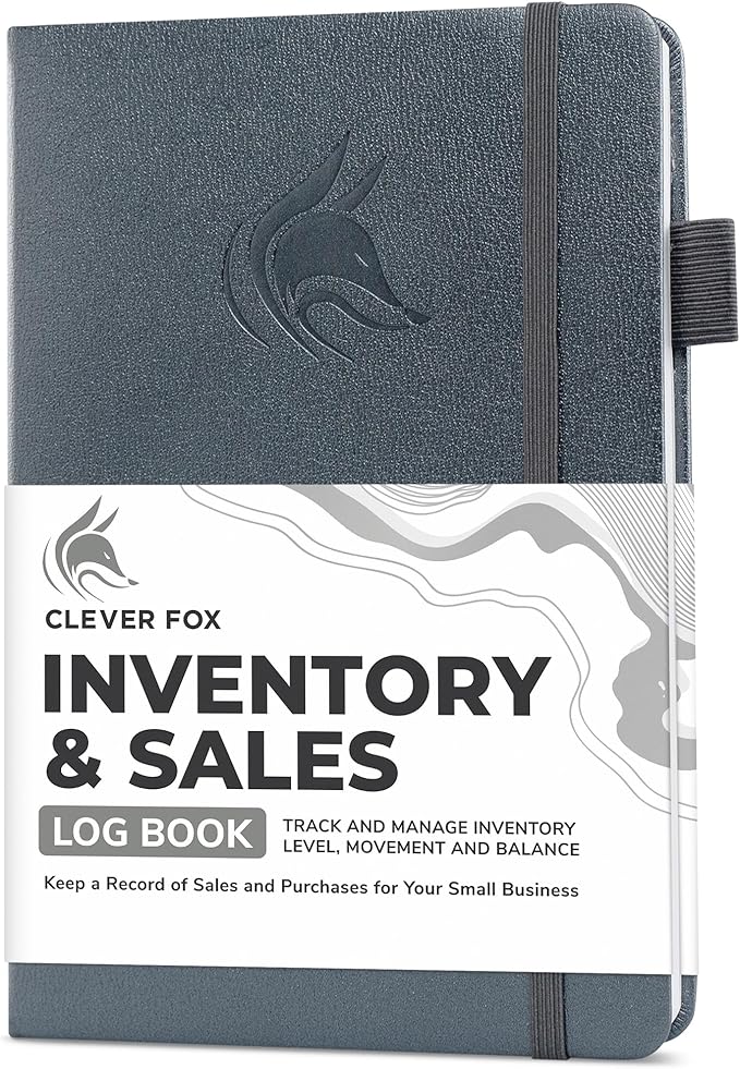 Clever Fox Inventory & Sales Log Book for Small Business – Inventory Ledger Book, Inventory Notebook, Order Tracker Book for Purchases, Sales & Reorders – Undated, Hardcover, A5, Silver Black