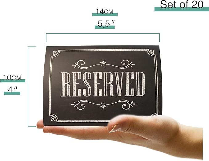 20 Pack Rustic Reserved Table Sign - Reserved Signs For Wedding - Black Chalkboard Reserved Signs - Wedding Accessories - Tent Cards For Reserving Seats & Places - Place Cards for Party