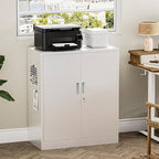 TaskStorz Metal Garage Storage Cabinets，36" Steel File Cabinet with 2 Adjustable Shelves, Lockable Storage Cabinets for Office, Home, Garage, Warehouse 36" H x 32" W x 16" D (White)