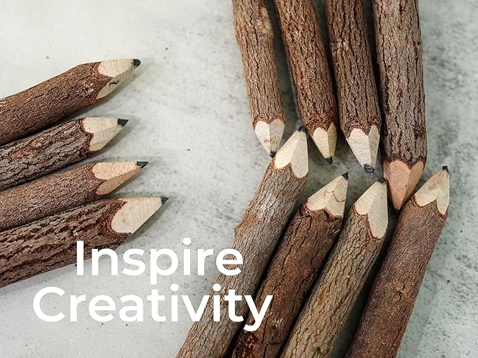 BSIRI Black 3 Inch Wood of 12 in Pack Tree Bark Pencil Favors in Wooden Rustic Twig Pencils Unique Camping Gifts Decorations Party Supplies Novelty Gifts Natural Kid