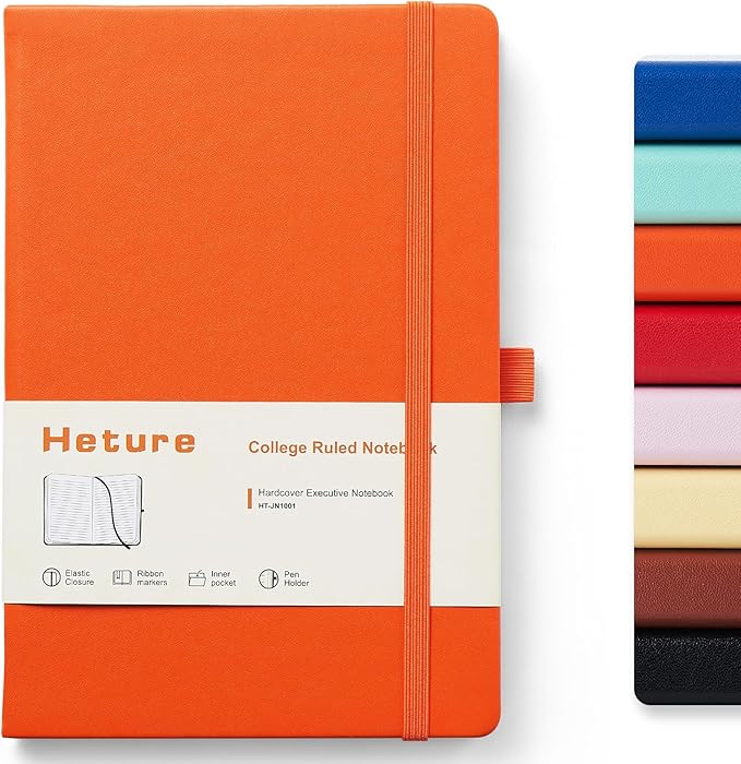 Heture Hardcover Notebooks, A5 Lined Journals Notebook for Writing 160 Pages, 8.2 x 5.5 inch, Classic Ruled Notebooks for College/Work/Travel (Orange, 1 Pack)