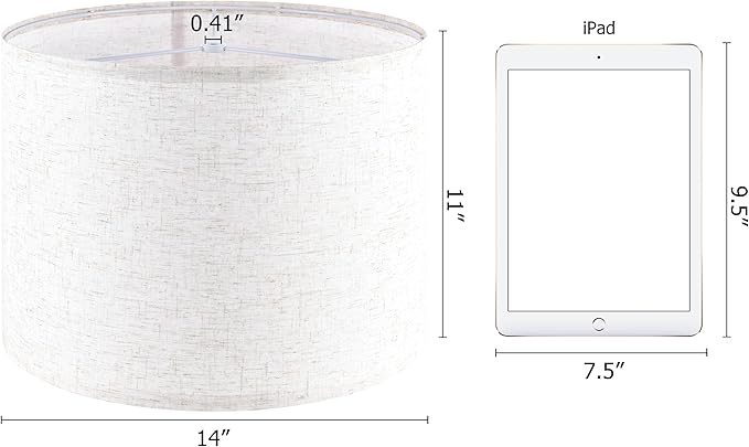 Oatmeal linen Textured Lamp Shades Set of 2 Medium Drum Lampshade 14``Top x 14``Bottom x 11``High(Spider) Farmhouse Lampshade for Table Lamp & Bedside Lamp - Replacement Lampshade
