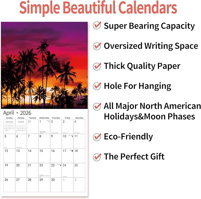 2026 Wall Calendar,Calendar 2026, November 2025 - December 2026, Wall Calendar Tropical Islands, 12" x 24" Opened,Full Page Months Thick & Sturdy Paper for Gift Perfect Calendar Organizing & Planning