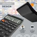 CATIGA 12 Digit Desktop Calculator with Large LCD Display, 4 Funtions Calculator, Round Design Big Button, Solar and Battery Dual Power, Standard Function for Office, Home, School, SD-1292