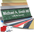 Personalized Name Plate with Choice of Mounting Holders for Walls, Doors, Cubicles, Hanging and More - Custom Verde Green Marble Plastic White Letters - USA Made 2x12 - S4