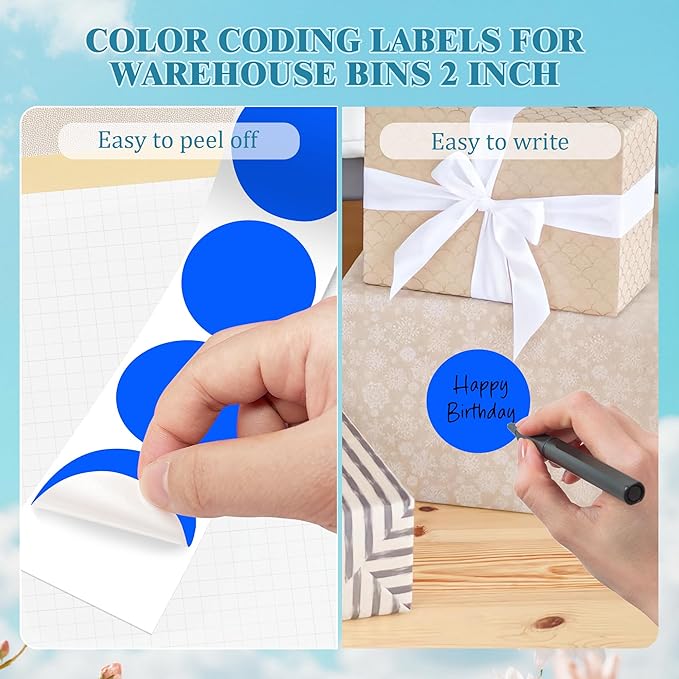 2 Inch Round Color Coding Labels (500 Count) - Blue Dot Stickers Circle Labels with Dispenser Box for Warehouse, Filing, Industrial, Office Organization