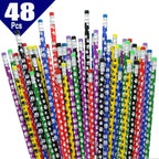 GiftExpress 48 Pcs Paw Print Pencils for Kids, Colorful Assortment Wooden Pencil with Eraser for School Supplies, Classroom Prize
