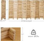Room Partitions and Dividers, Temporary Wall with Double Hinges, 5.6 Ft Tall Folding Louver Wood Screen for Home Office Bedroom Hotel Decoration (8 Panels, Wood Color)