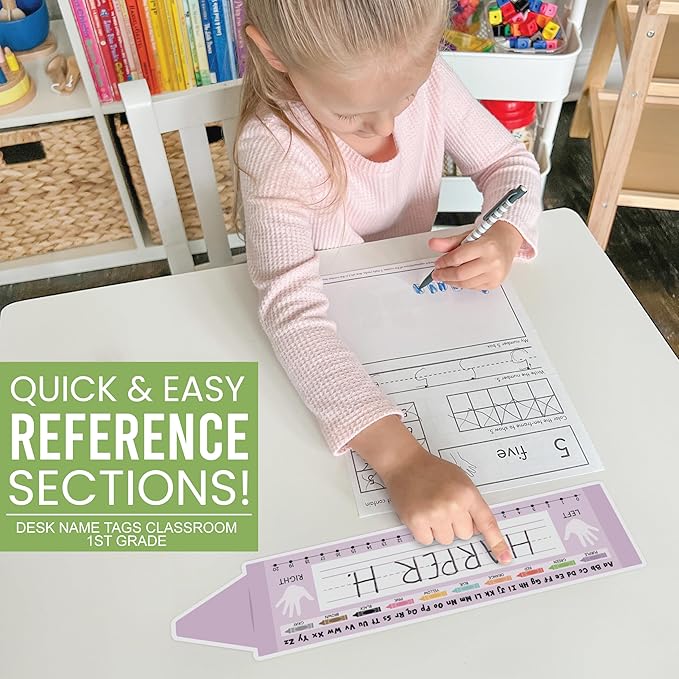 Desk Name Tags for Classroom – 36 Student Name Plates for Classroom Kindergarten, Preschool, 1st, 2nd & 3rd Grade, 14.5 x 4in Teacher Nameplates for Student Desks, Crayon Nametags