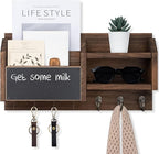 Lwenki Mail and Key Holder – Wall Mount Key Hanger with Shelf and 7 Metal Hooks – Decorative Natural Paulownia Wood Entryway Organizer with Mounting Hardware (16.5”W x 8.7”H x 3.5”D) (Brown)