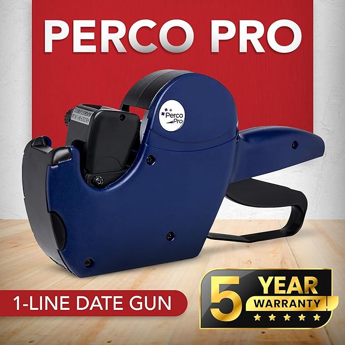 Perco Pro 1 Line Date Label Gun Kit, Includes 8 Digits Date Gun Labeler, 10,000 Plain White Labels, and Preloaded Inker