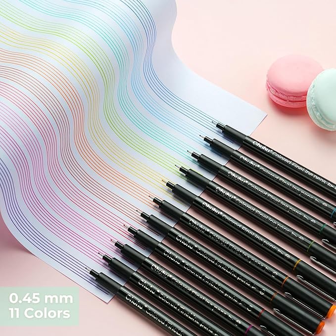 Ohuhu Colored Fineliner Drawing Pens: 18 Packs Fineliners 11 Colored Pens & 7 Assorted Point Sizes Black Micro Pen Waterproof for Drawing Sketching Anime Manga Artists Beginners - Hana Highway