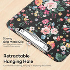 Luminzo Plastic Cute Clipboard Low-Profile Metal Clip, A4 Letter Size 9 x 12.5 in, 8.5 x 11 Paper Clip Board for Teachers, Nurses, Classroom,Vintage Flower