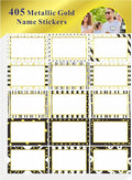 405 PCS Gold Metallic Name Tag, Blank Name Labels in 15 Designs with Permanent Adhesive Writable White Name Tag Stickers for School Office Home (Each Measures 3" x 2")