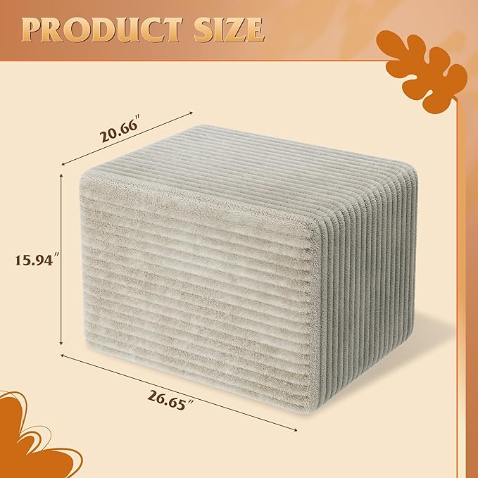 WLIVE Pouf Ottoman Foot Rest, Square Bean Bag Ottoman Coffee Table for Living Room, Beige