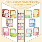 TaoBary 160 Pcs Stationery Paper Set 50 Double Sided Stationery Papers with 50 Matching Envelopes and 60 Round Dot Sticker, 10 Design(Flower,5.5 x 8.25 Inch)