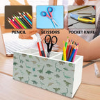 QZQE Dinosaur Gifts Pen Pencil Holder Organizer for Desk, Dinosaur Gifts for Boys Kids, Dino Striped Wooden Box Signs Decorations for Home Classroom Kids Boys Room Bedroom Desk Tabletop