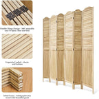 Room Dividers, 5.75Ft Individual Privacy Screens Foldable Wooden Louver & MDF Stable Wall Divider for Home Office Bedroom, 6 Panels (Natural)