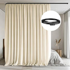 MaKefeile Room Divider Curtains with Flexible Ceiling Tracks Set,Blackout Curtain Ceiling Mount Curtain Track Privacy Room Dividers Ceiling Track Curtain Rod(Beige Drape & Black Rail W 120 × H 96 in)