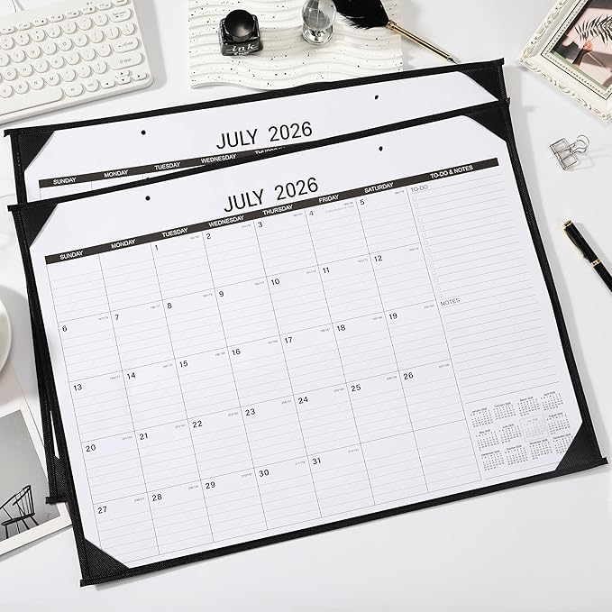 2026 Desk Calendar - Large Desk Calendar 2026, Jan. 2026 - Dec. 2026, 22" x 17", 2026 Calendar, 4 Corner Protectors, 2 Hanging Holes, Holidays, Julian Dates, TO-DO & Notes Section