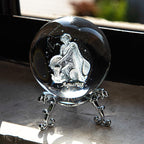 3D Laser Constellation Crystal Ball 60mm Crystal Paperweight Full Sphere Glass Fengshui with Sliver-Plated Flowering Stand(Aquarius)