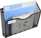 EasyPAG 3 Pack Wall File Organizer with Label Panel, Mesh Hanging File Folder Organizer for Letter/A4 Size Folders, Wall Mounted Vertical Mail Holder for Paperwork, Office, Home, School, Black