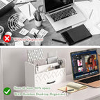 WISUCART Bamboo Mail Organizer Countertop Wood Desk Organizer Drawer Tabletop Storage Box Letter Sorter Makeup Organizer for School Home Office Supplies White