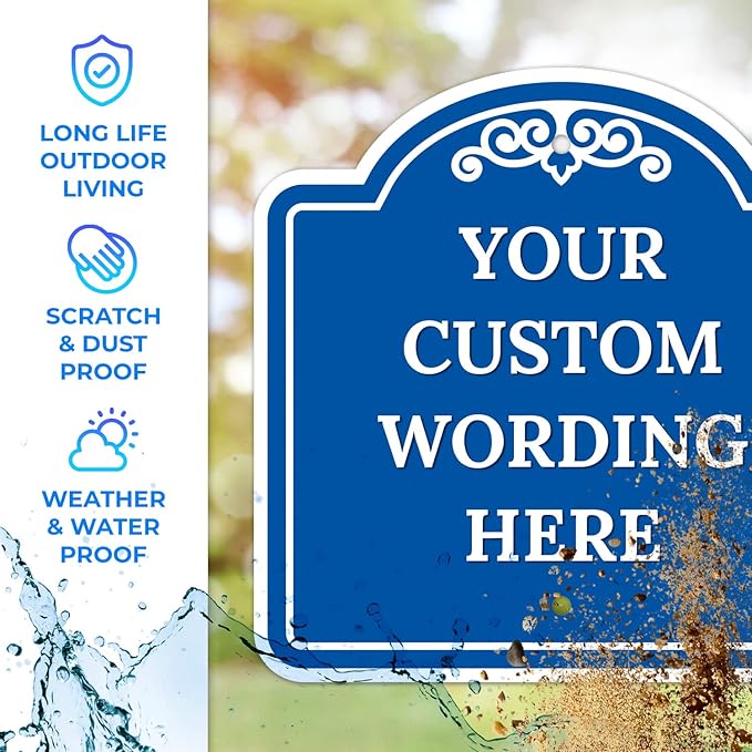 Custom Decorative Sign, Personalized Metal Sign for Business, Driveway, Home, Airbnb, Office Door Plaque, Blue Background, 18x18 Inches, ACM, Fade Resistant, Made in USA