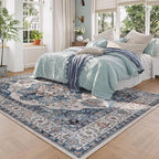 Rugcomf Vintage Medallion Living Room Rug 5'x7' - Machine Washable Area Rug, Non-Slip Low Pile Boho Carpet for Bedroom, Dining Room, Farmhouse, Office, Kids Playroom - Blue