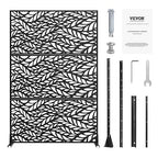 VEVOR Metal Privacy Screen, 47" W x 72" H, Outdoor Privacy Screens & Panels, Freestanding Outdoor Divider with Stand, 3-Panel Decorative Garden Steel Privacy Fence for Balcony Patio Indoor Room Black