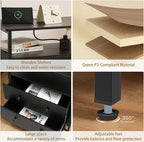 Edbuosy 27 inch Wide Night Stand Set 2 with Charging Station, Bedside Table with Open Shelf, 2 Drawers Small Wood Dresser, Modern Wood Nightstand for Bedroom/Living Room (Black)