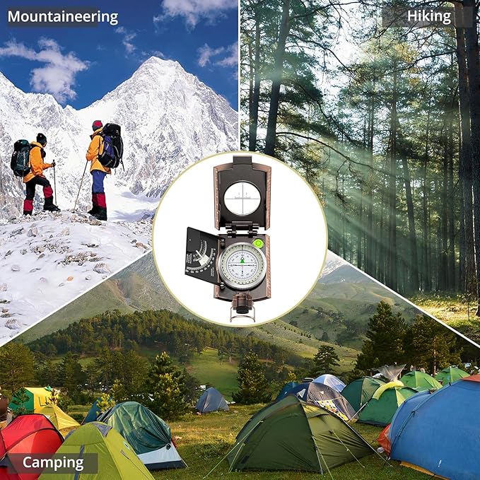 Anbte Compass Hiking Survival, IP65 Waterproof Metal Compass with Sighting Clinometer and Carry Bag, Multifunctional, Professional, for Camping Hunting Hiking Navigation