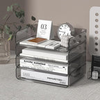 FANXIYQ 4-Tier Acrylic Paper Tray Organizer - Low-Profile Desk File Sorter for Office/Home, Brown Stackable Letter Tray for Bills, Crafts, Notebooks