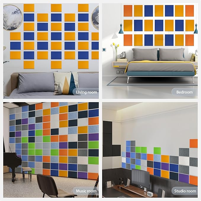 Amantech 12 Pack Acoustic Panels Self Adhesive Sound Proof Foam, High Density Sound Acoustic Panel, 16X12X0.4 Inch 4:3 Rectangle Panels in Home, Office, Reccording Room, Studio, more(Telecom Blue)