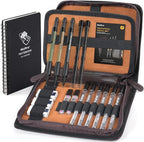 Nicpro 1.3mm Mechanical Pencil Set in Leather Bag with Waterproof Field Notebooks, 3PCS Metal Heavy Duty Carpenter Pencil with Lead Refill & Eraser for Outdoor Journal Travel Drafting Drawing