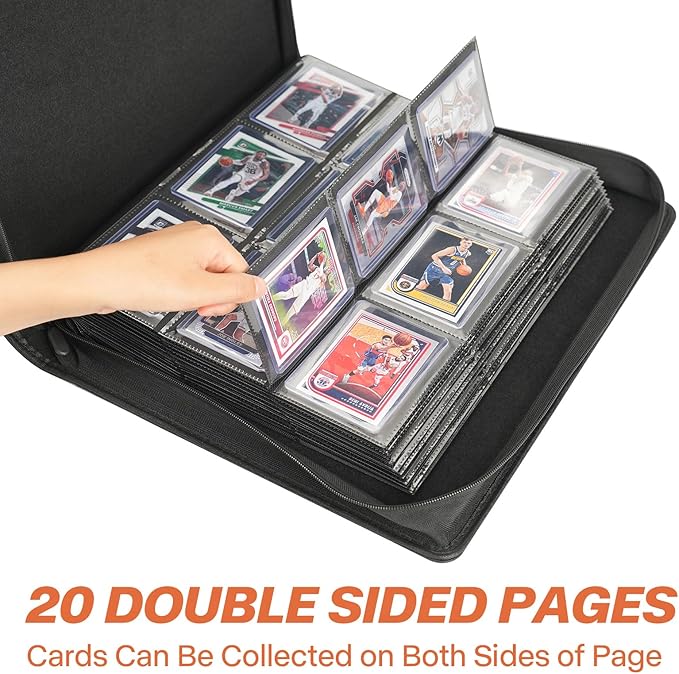 Sibonic 9 Pocket TopLoader Binder, Holds 360 3”x4” Toploader Hard Cases, Sleeves Card Collection Binder, 20 Double Sided Pages, Compatible with Trading & Sports Holder - Orange