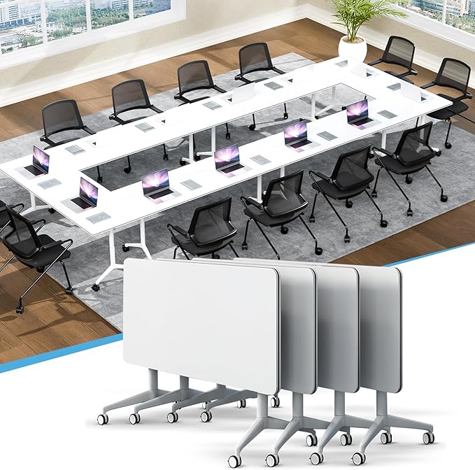 JEHUJD Conference Table,55.1''Folding Conference Room Table for 4-12 People,Mobile Flip Top MeetingTraining Table with Different Coulor and Styles for Offices, Classrooms,Meeting Room (4, A)