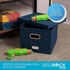 Internet's Best Collapsible File Storage Organizer - Decorative Linen Filing & Storage Office Box - Letter/Legal - Navy - 1 Pack