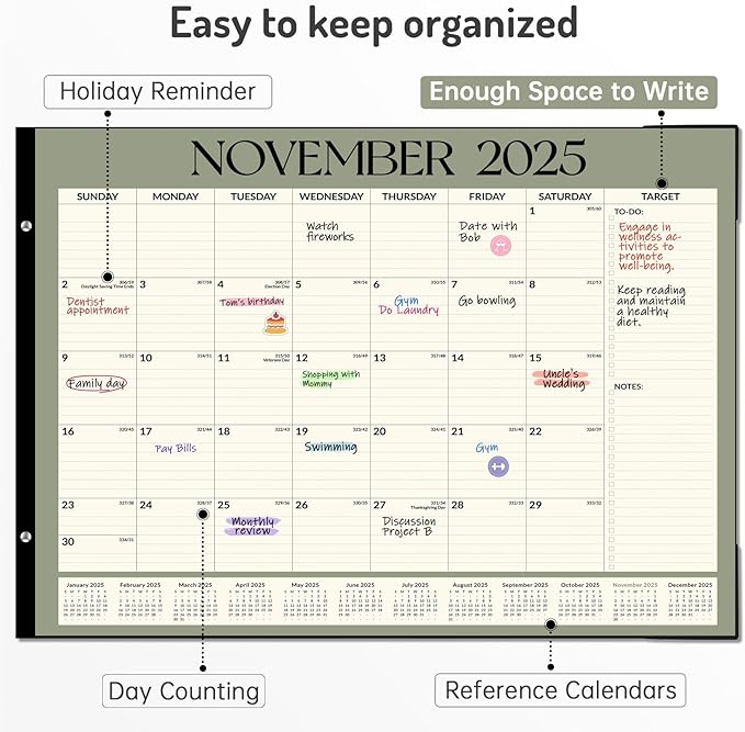 Forvencer 22" x 17" Large Desk Calendar 2026, 20 Months Calendar Runs from November 2025 to June 2027, 2026 Desk Calendar Monthly Planner with Plastic Cover for Home School Office, Soft Blue