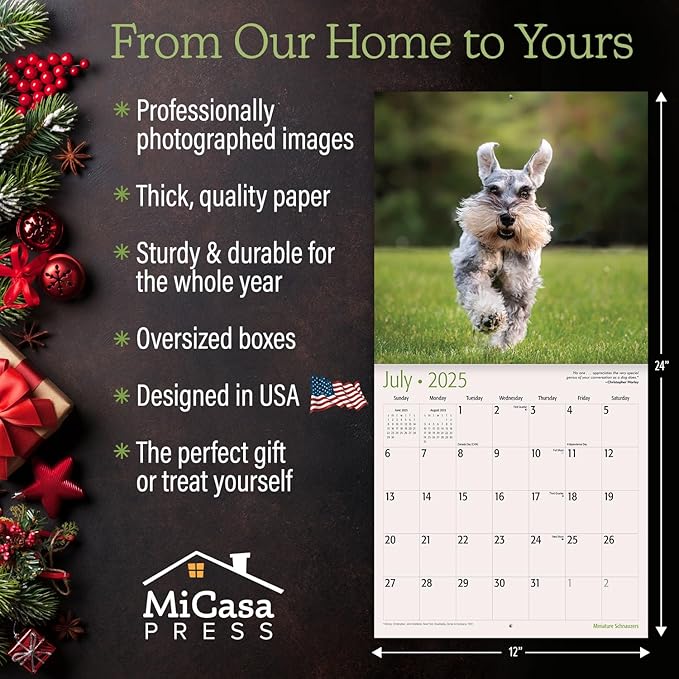 MICASA PRESS - Miniature Schnauzers 2025 Wall Calendar 12 Month | 12" x 24" Open | Thick & Sturdy Paper | Giftable | Calendar 2025