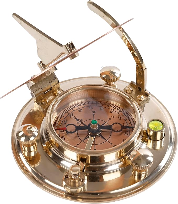 Brass Sundial Compass in Leather Case – Unique Nautical Gifts for Men, Antique Sailing Anniversary Gadget, Maritime Pocket Watch Clock, Nautical Decor for Him